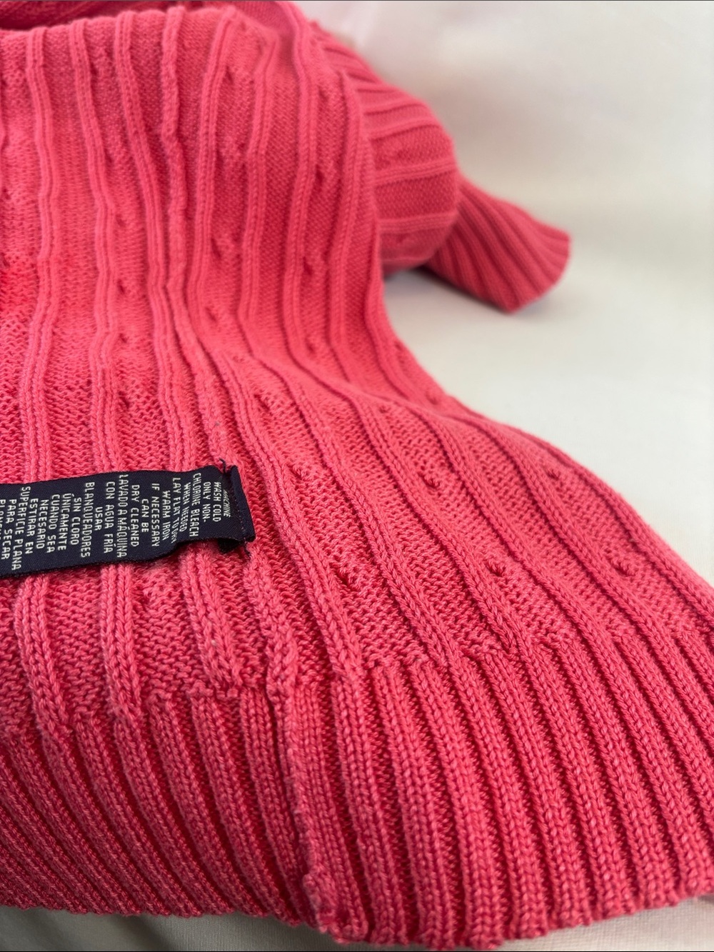 XL Turtleneck Coral Sweater Ribbed Cable  Knit Mercerized Cotton Light Academia - Picture 6 of 6